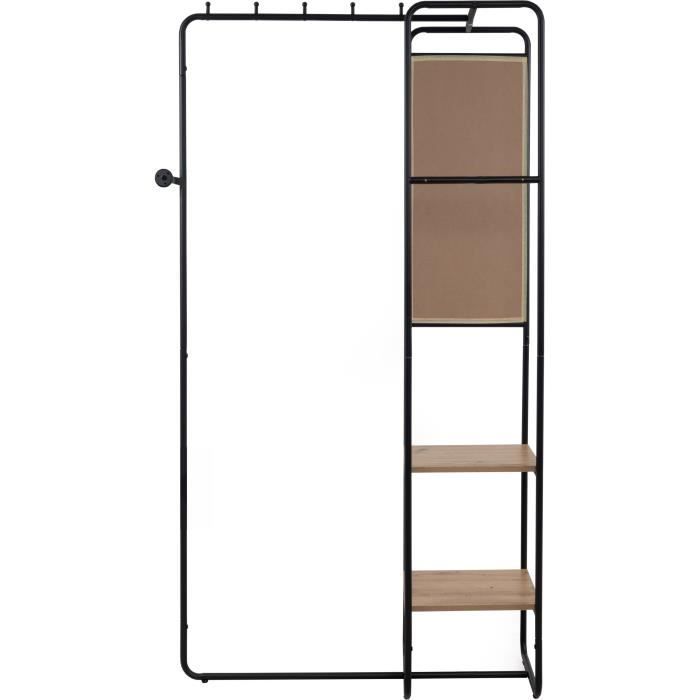 Hallway furniture - LUTON - Metal structure - Black / Artisan oak - 100 x 185 x 37 cm - 2 shelves - 1 mirror