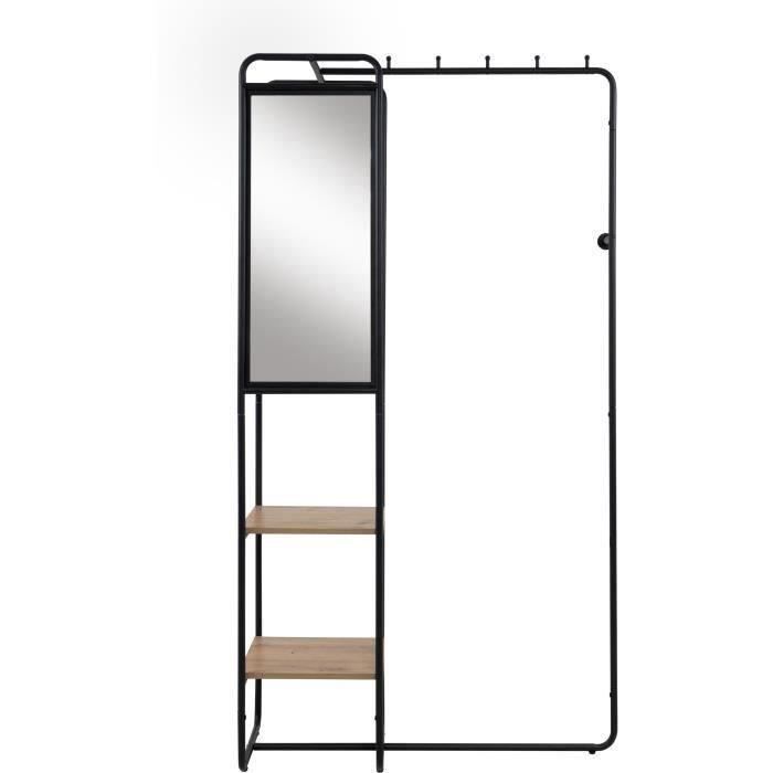 Hallway furniture - LUTON - Metal structure - Black / Artisan oak - 100 x 185 x 37 cm - 2 shelves - 1 mirror