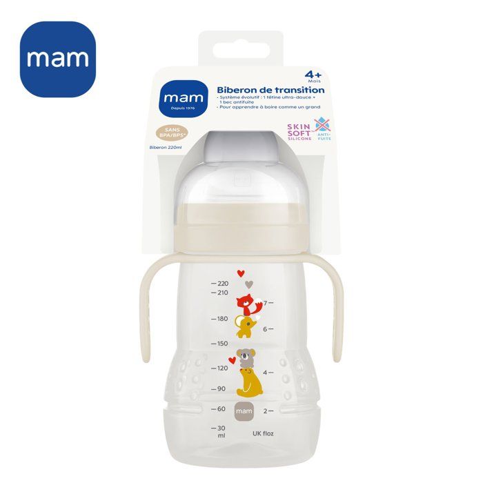 MAM Transition Bottle - 220ml - from 4 months - Silicone antifuite soft nozzle - Unisex