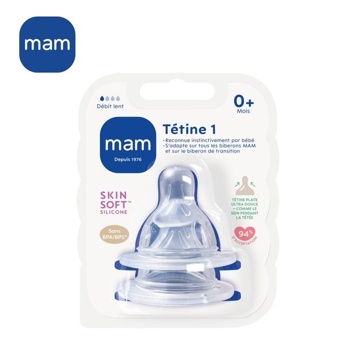 MAM Anatomic teat - Flow rate 1 Slow - Silicone - Set of 2 - Transparent
