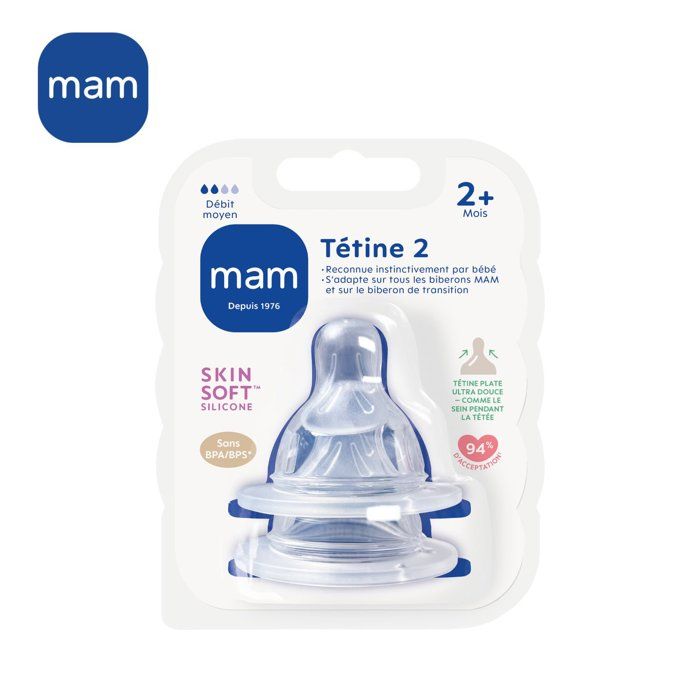 MAM Anatomic Teat - Flow 2 Medium - Silicone - Pack of 2 - Transparent