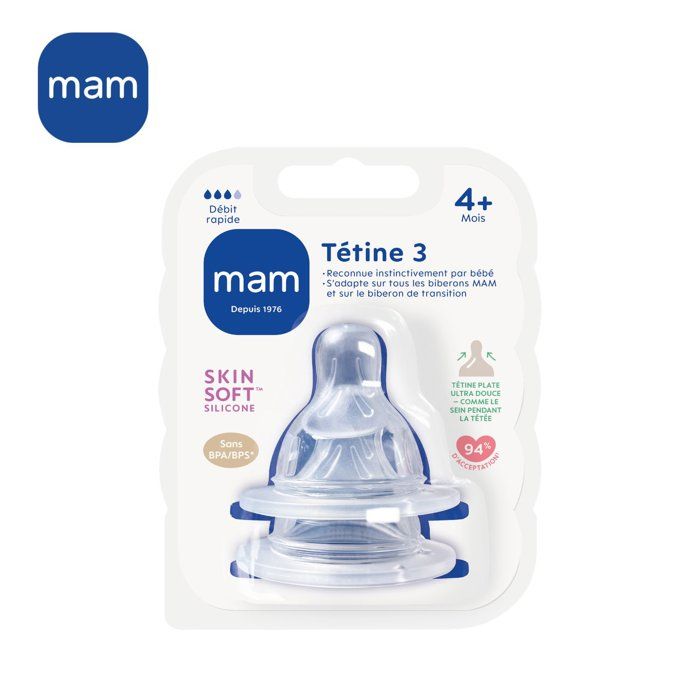 MAM Anatomic Teat - Flow 3 Fast - Silicone - Pack of 2 - Transparent