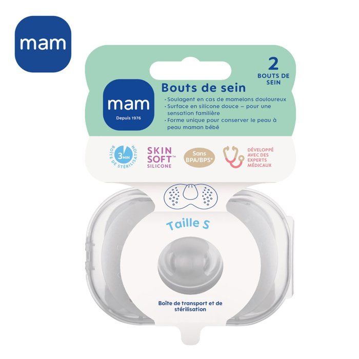 MAM Breast end - Silicone -Size S - Pack of 2 in sterilization box - Transparent