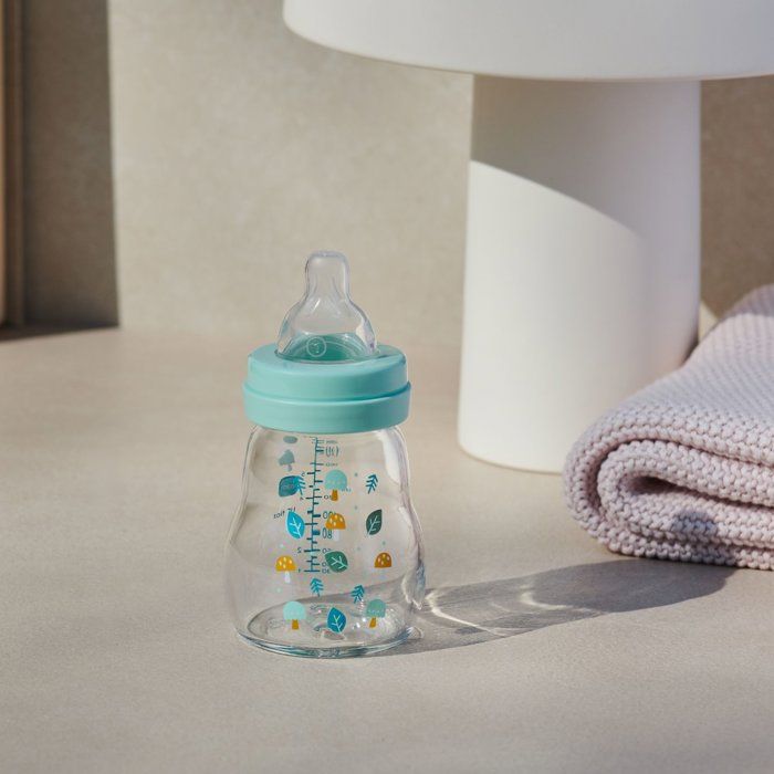 MAM Glass Baby Bottle - 170ml - Blue - Teat Flow 1