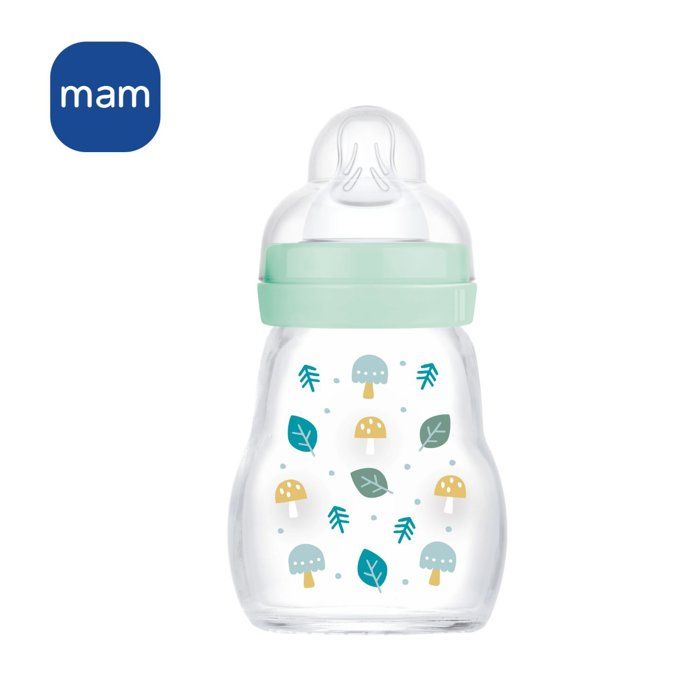 MAM Glass Baby Bottle - 170ml - Blue - Teat Flow 1