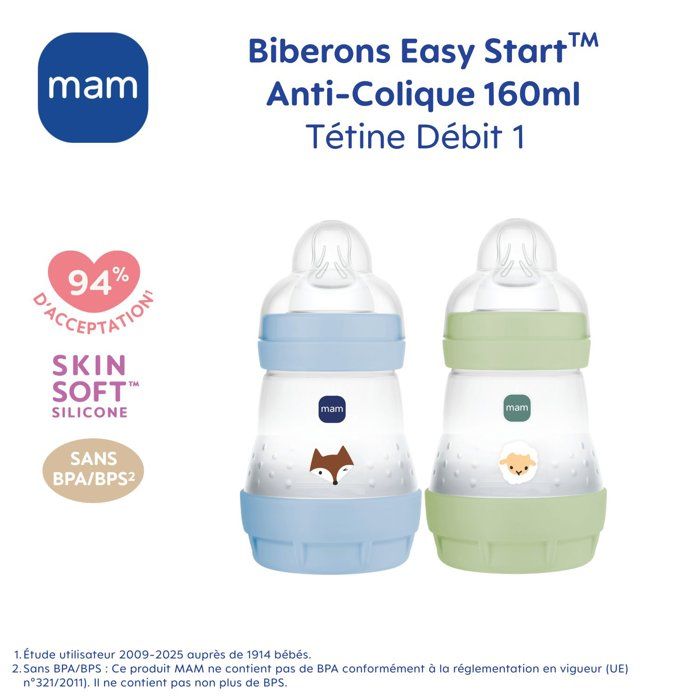 Set of 2 Baby Bottles - MAM - Easy Start - Anti-colic - 160 ml - Teat flow 1 - Ocean + Sand