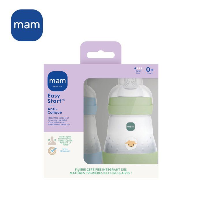 Set of 2 Baby Bottles - MAM - Easy Start - Anti-colic - 160 ml - Teat flow 1 - Ocean + Sand