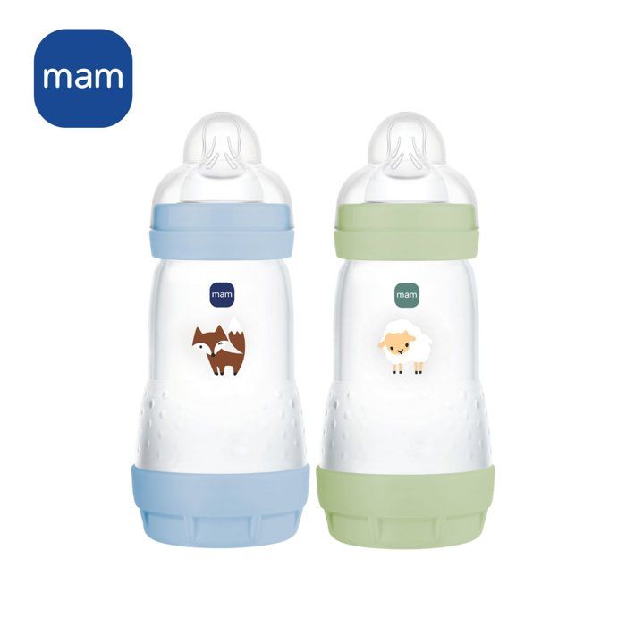 Set of 2 Baby Bottles - MAM - Easy Start / Anti-Colic - 260 ml - Flow 2 Teat - Ocean + Sand