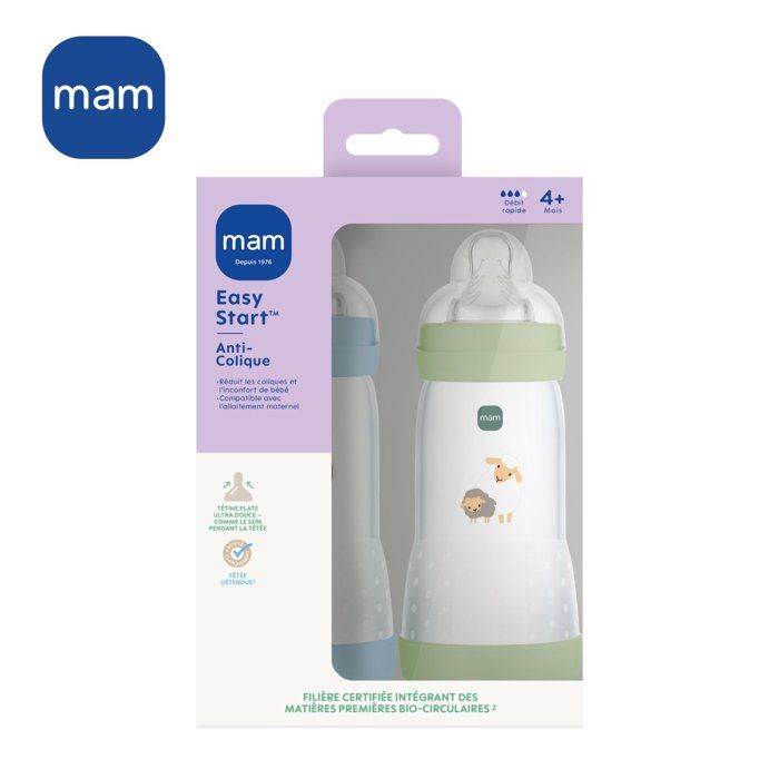 Set of 2 Baby Bottles - MAM - Easy Start - Anti-colic - 320 ml - Teat flow 3 - Ocean + Sand