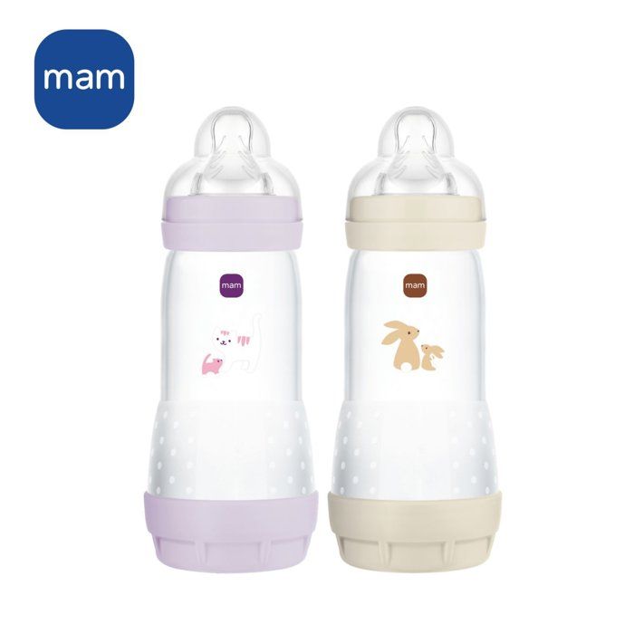 Set of 2 Baby Bottles - MAM - Easy Start - Anti-colic - 320 ml - Teat flow 3 - Lilac + Sand