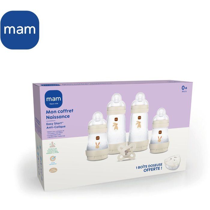 Birth Box - MAM - 4 Baby Bottles + 1 Pacifier + 1 Dosing Box - Sand