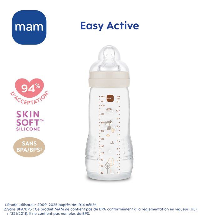Baby bottle - MAM BABY - Easy Active - +6 months - 330 ml - X flow teat - Sand