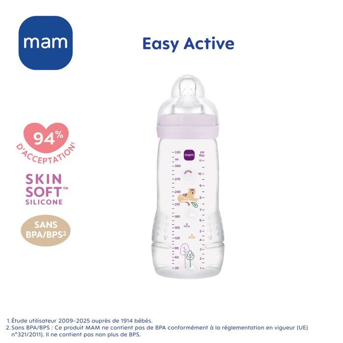 Baby bottle - MAM BABY - Easy Active - +6 months - 330 ml - X flow teat - Lilac