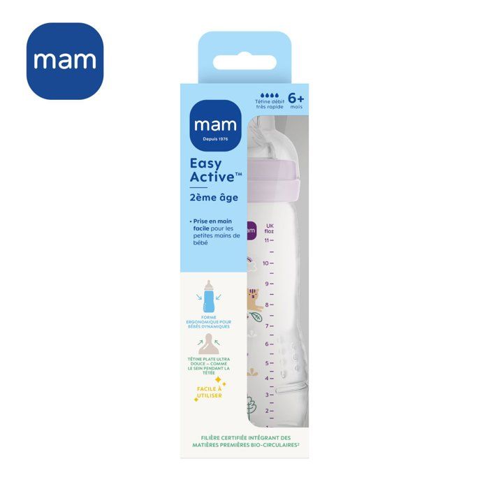 Baby bottle - MAM BABY - Easy Active - +6 months - 330 ml - X flow teat - Lilac