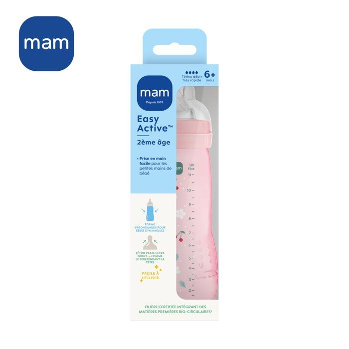Baby bottle - MAM BABY - Easy Active - +6 months - 330 ml - X flow teat - Berry