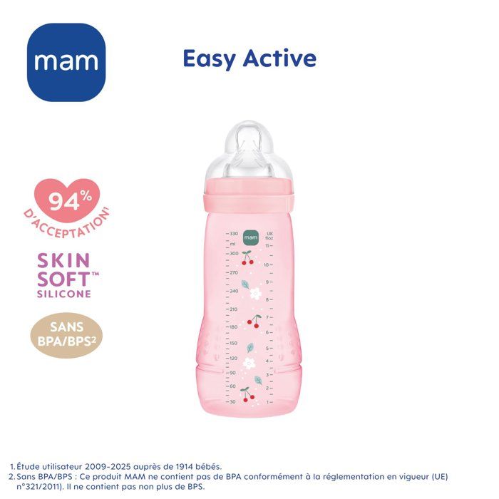 Baby bottle - MAM BABY - Easy Active - +6 months - 330 ml - X flow teat - Berry