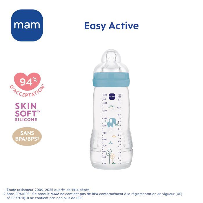 Baby bottle - MAM BABY - Easy Active - +6 months - 330 ml - X flow teat - Ocean