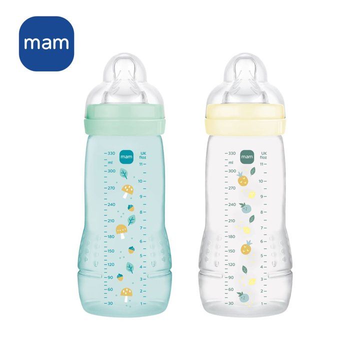 Set of 2 Bottles - MAM BABY - Easy Active - +6 months - 330 ml - X flow teat - Ice + Pearl