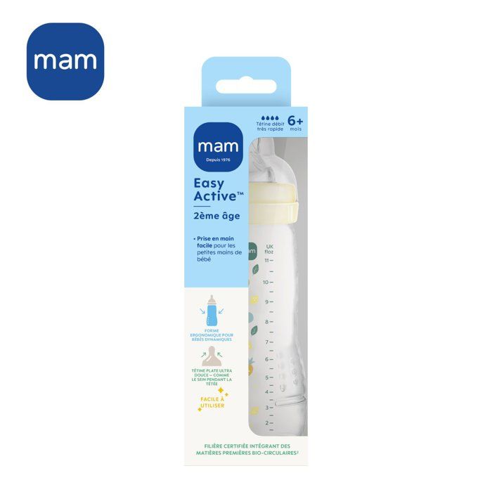 Baby bottle - MAM BABY - Easy Active - +6 months - 330 ml - X flow teat - Pearl