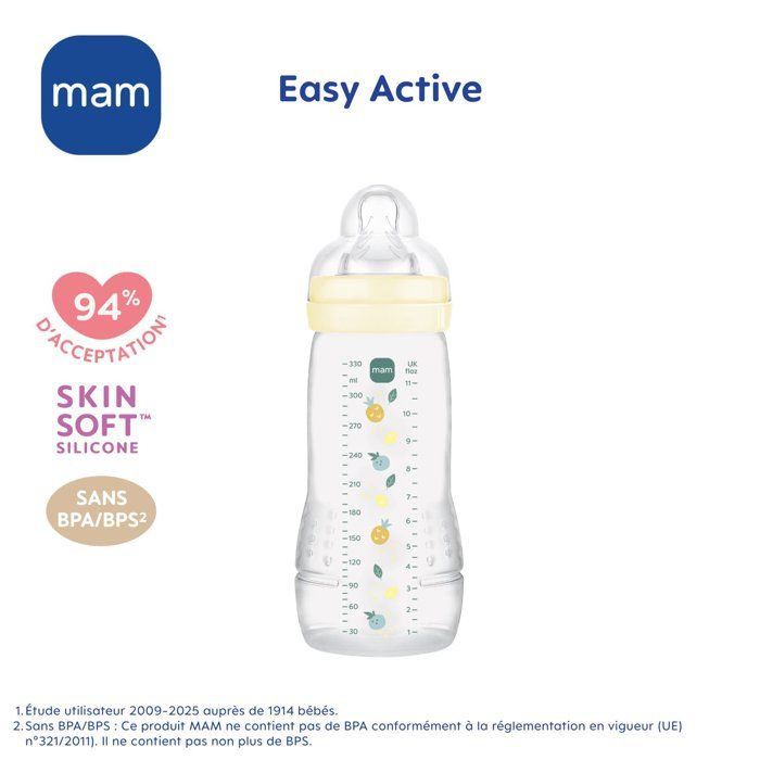 Baby bottle - MAM BABY - Easy Active - +6 months - 330 ml - X flow teat - Pearl