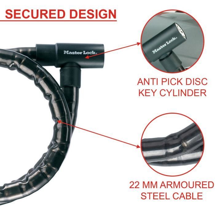 Master Lock 8115EURDPS Steel Keyed Cable Lock - Black