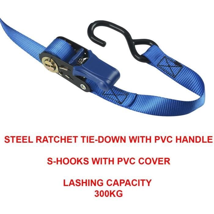 Kit of 4 Lashing Straps - MASTER LOCK - 4367EURDAT - With hooks and ratchet - 5m x 25mm - Blue