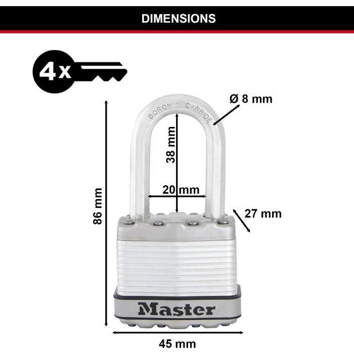 Steel padlock - 50 mm - D: 8 mm - octagonal shackle