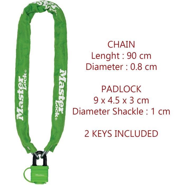 MASTER LOCK Bike Lock Chain with Key Padlock - Ideal for Bikes, Electric Bikes, ATVs and more