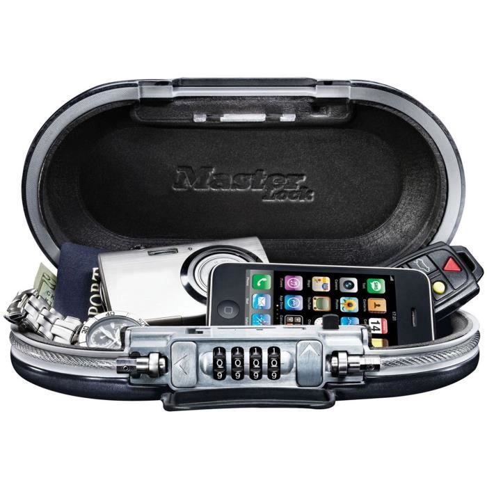 MASTER LOCK Portable Mini Travel Storage Box with Security Cable - Black