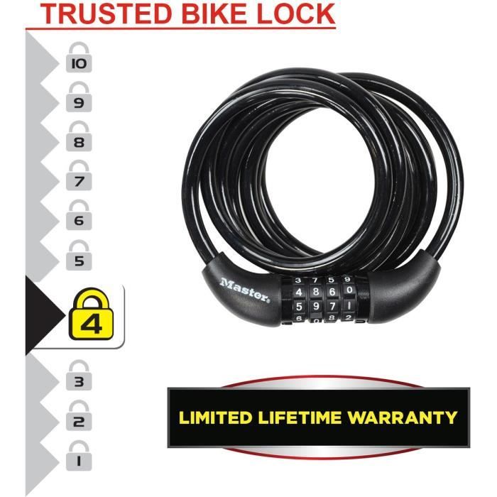Bicycle Lock - MASTER LOCK - 8221EURDPRO - 1.8m twisted cable - Programmable combination