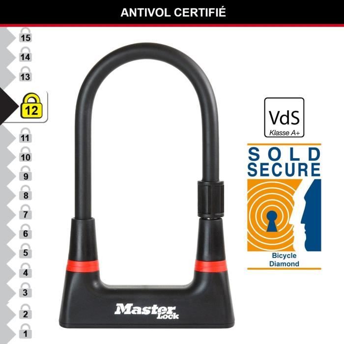 U-Lock Bike Lock - MASTER LOCK - 8279EURDPRO - Hardened Steel, Key, Certified