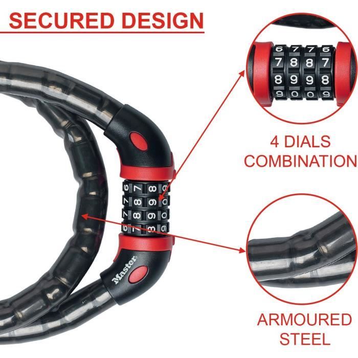 MASTER LOCK Bike Anti-Theft Cable - Ideal for Bicycles, Electric Bikes, Skateboards, Strollers, Mowers and other Equipment
