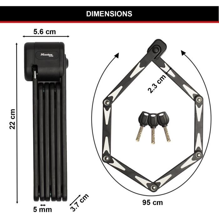 Folding Bike Lock - MASTER LOCK - 8333EURDPRO - Hardened Steel, 3 Keys, Certified, Bracket Included