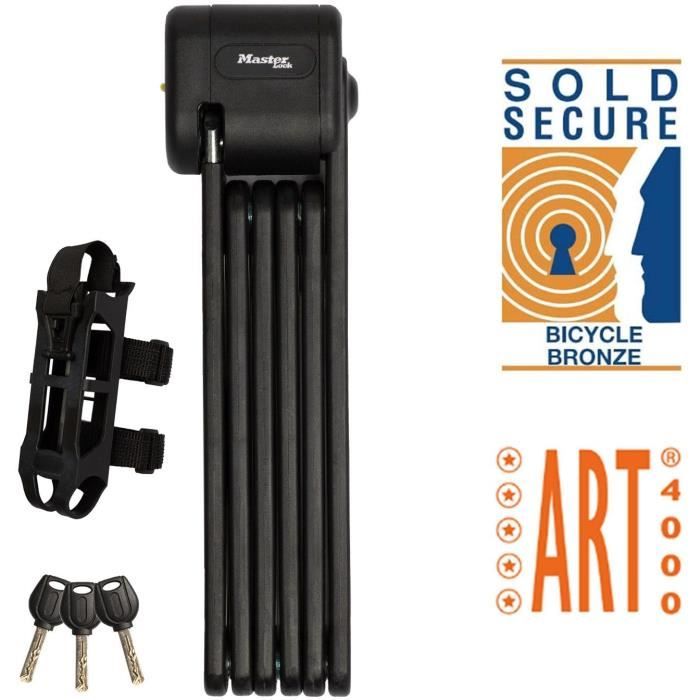 Folding Bike Lock - MASTER LOCK - 8333EURDPRO - Hardened Steel, 3 Keys, Certified, Bracket Included