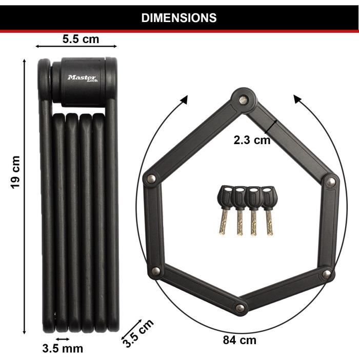 Folding Bike Lock - MASTER LOCK - 8335EURDPRO - Hardened Steel, 4 Keys, Bracket Included