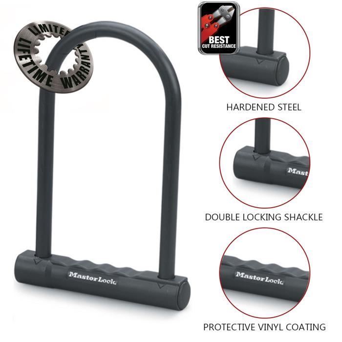 Antitheft U 2 flat keys Masterlock H.180mm Ø12mm