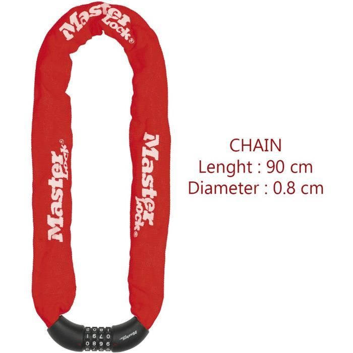 MASTER LOCK Bicycle Chain Lock [Combination] [90 cm Chain] [Red] 8392EURDPROCOLR