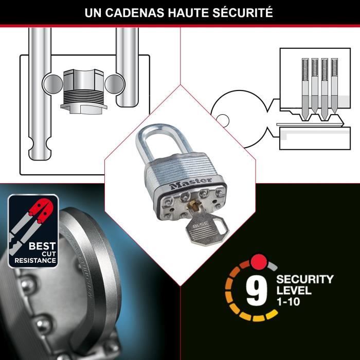 High Security Padlock - MASTER LOCK - M115EURTRILF - Keyed - Coated Laminated Steel - Exterior - Anti-rust - Shackle M - Pack of 3