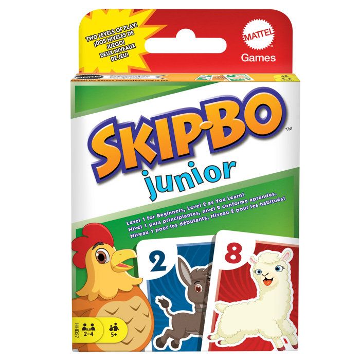Skip-Bo Junior - Card Game - Mattel Games - 2 difficulty levels, 112 cards - Ages 5 and up