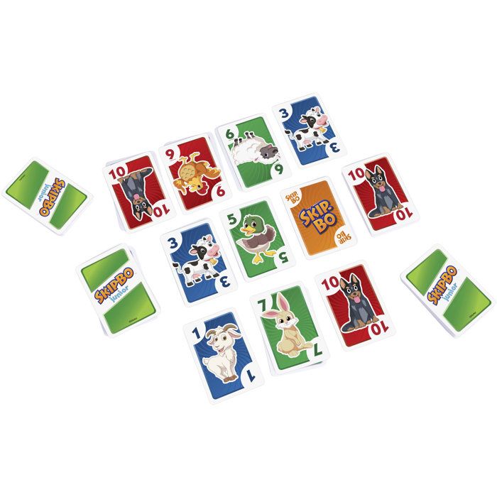 Skip-Bo Junior - Card Game - Mattel Games - 2 difficulty levels, 112 cards - Ages 5 and up
