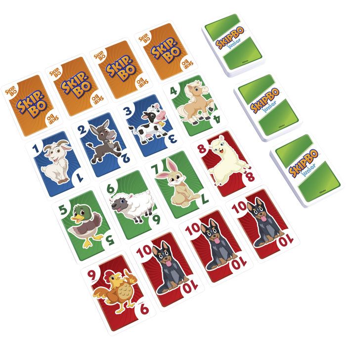 Skip-Bo Junior - Card Game - Mattel Games - 2 difficulty levels, 112 cards - Ages 5 and up