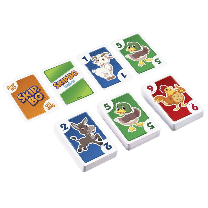 Skip-Bo Junior - Card Game - Mattel Games - 2 difficulty levels, 112 cards - Ages 5 and up