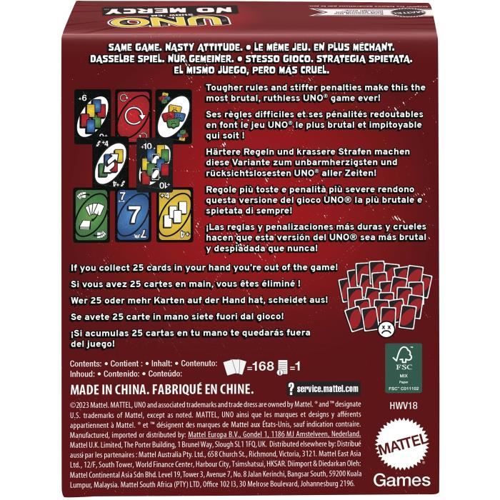 Mattel Games - UNO No Mercy - Card game for the whole family, children and adults HWV18
