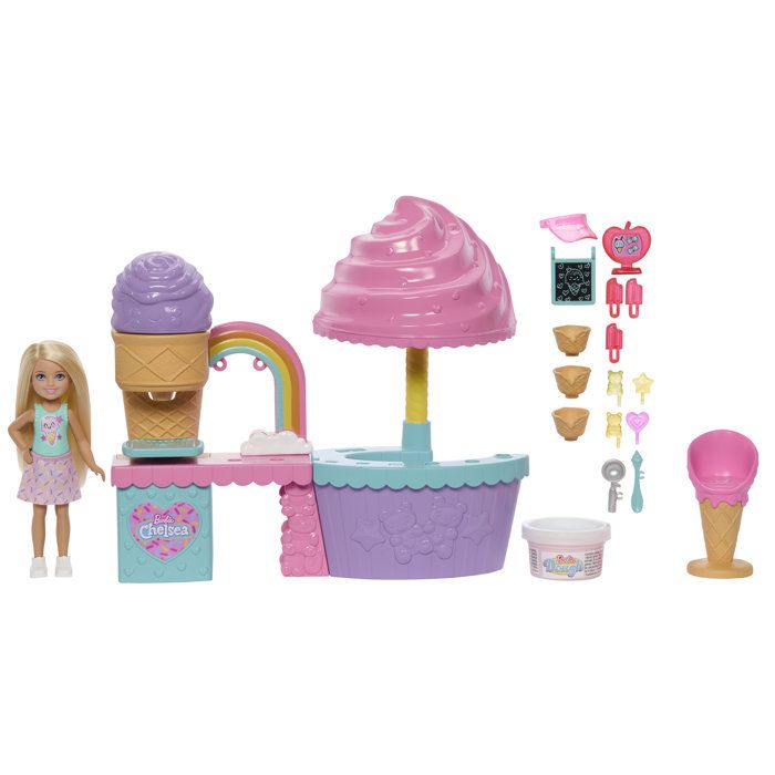 Ice Cream Shop Play Set with Doll - BARBIE Chelsea - JMJ42 - Modeling Clay and 10 Accessories - Multicolor
