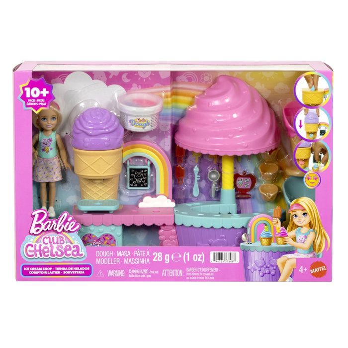Ice Cream Shop Play Set with Doll - BARBIE Chelsea - JMJ42 - Modeling Clay and 10 Accessories - Multicolor