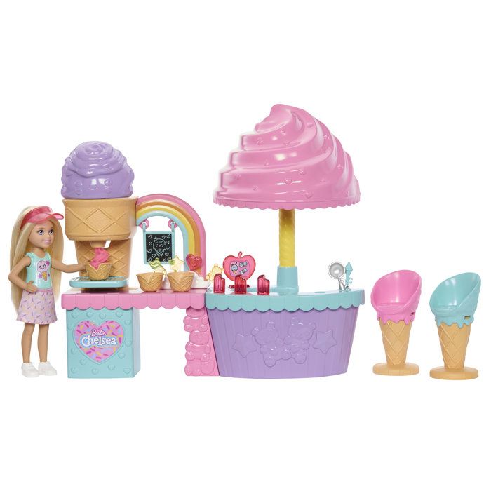 Ice Cream Shop Play Set with Doll - BARBIE Chelsea - JMJ42 - Modeling Clay and 10 Accessories - Multicolor
