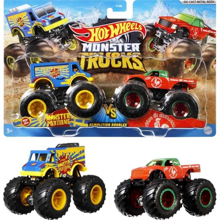 Hot Wheels - Set of 2 Monster Truck Double Demolition vehicles - Small Cars - 3 years and +