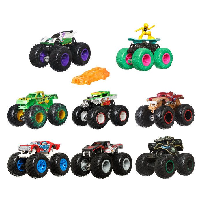 HOT WHEELS - Monster Truck - Mega Wheels and Mega Shocks - Random Model among 48 Monster Trucks - 1:64 Scale