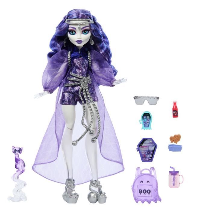 Monster High-Spectra Vondergeist-Doll, Rhuen Ferret and Accessories HXH77