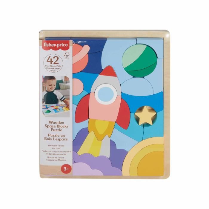 FISHER-PRICE Wooden Puzzle Space-Puzzle 42 pieces for little ones - Fisher-Price - HXY42
